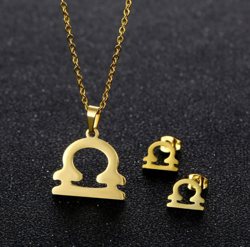 Stainless Steel Zodiac Necklace & Earrings Set