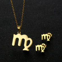 Load image into Gallery viewer, Stainless Steel Zodiac Necklace &amp; Earrings Set
